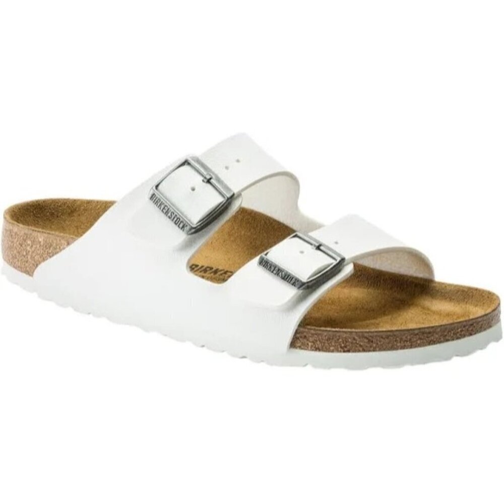 Birkenstock Arizona Birko Flor White Leather Strappy Slip On Sandals 7